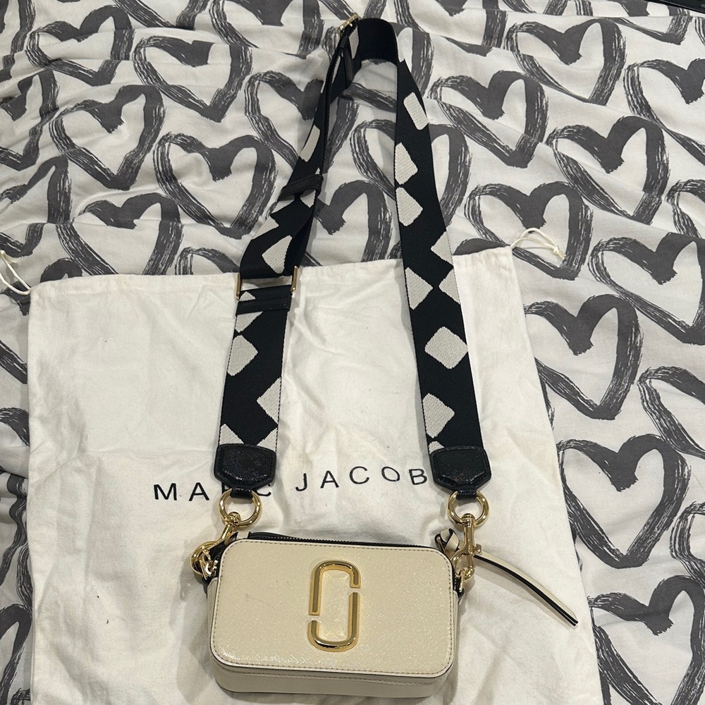 Marc Jacobs Cream Crossbody Bag with Black Strap